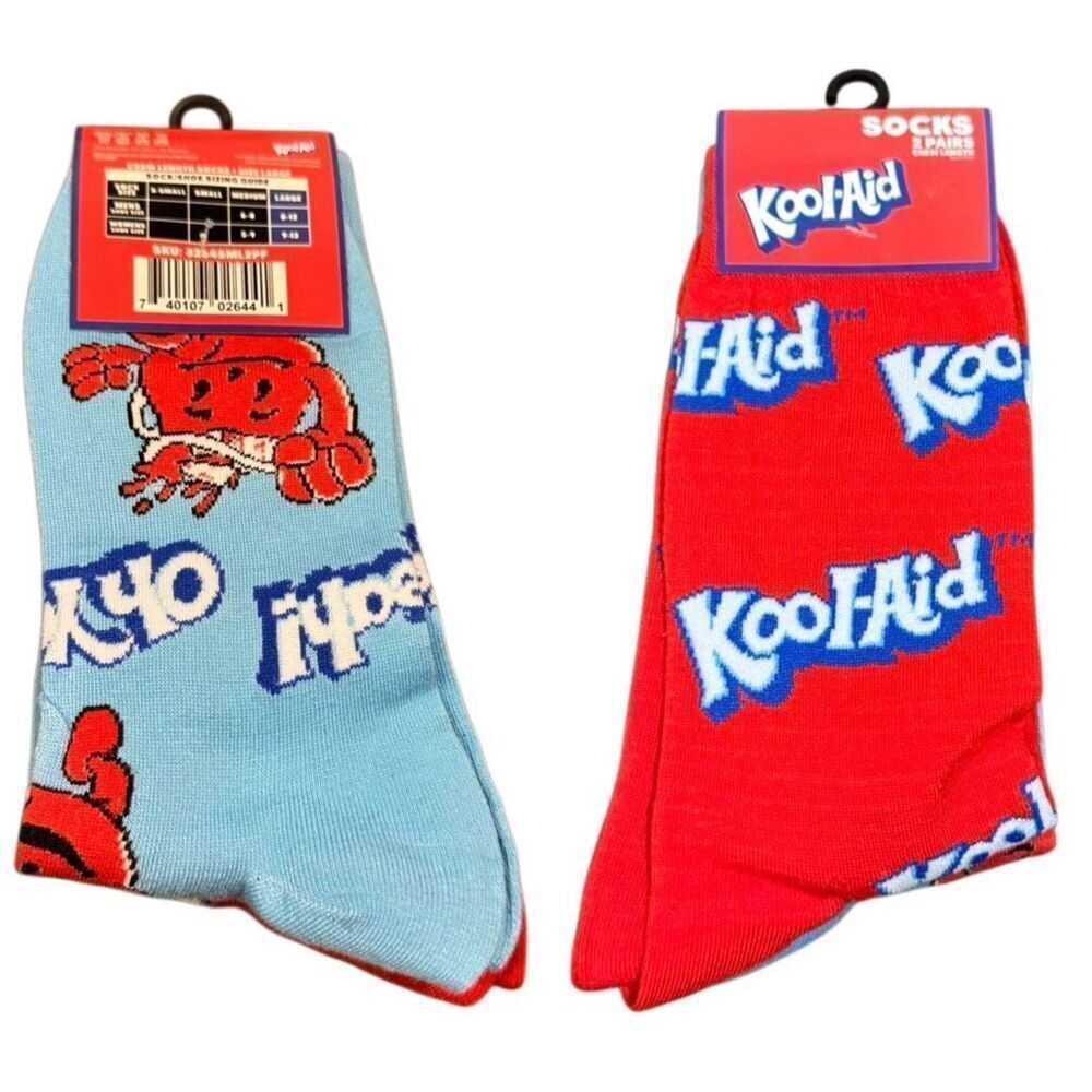 Kool-Aid Crew Length Socks 2-Pack Size Large(Men’s 8-12, Women’s 9-13)